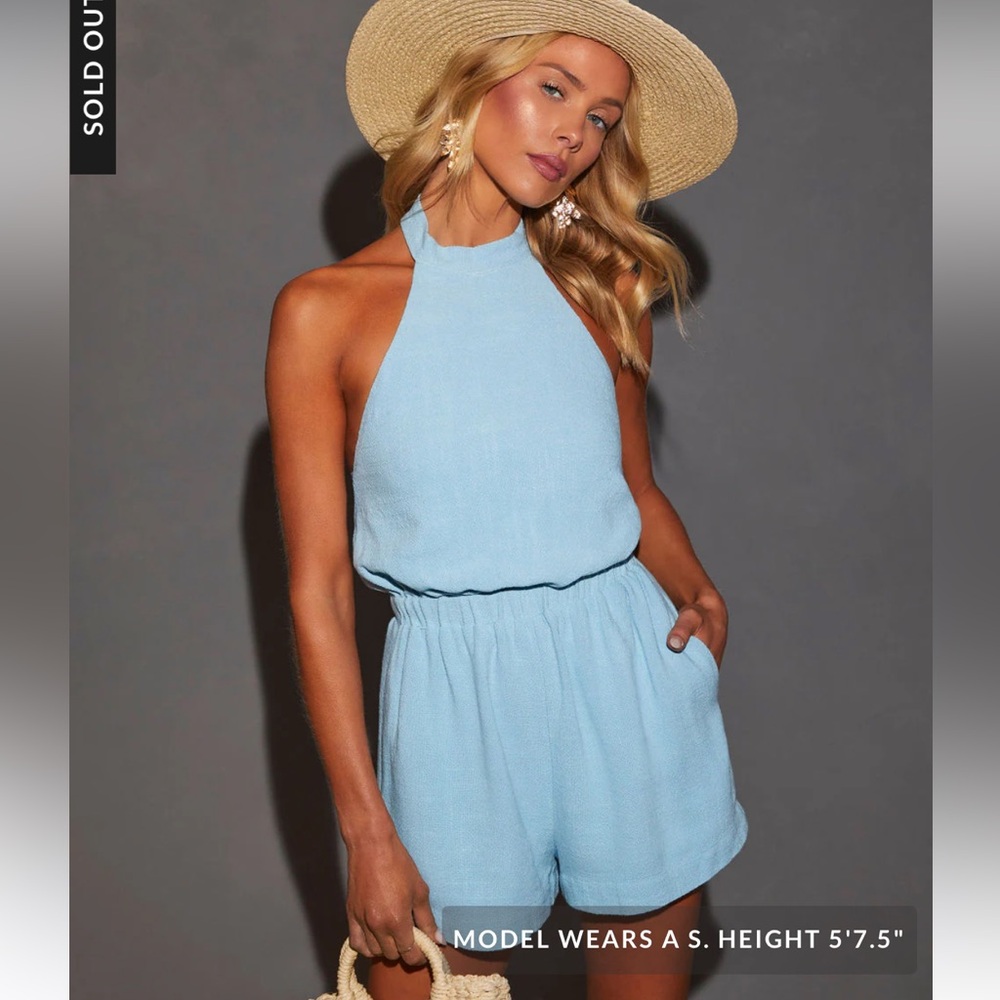 Vici Light Blue Halter Neck Romper